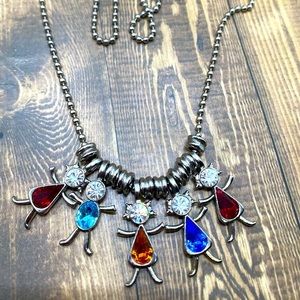 Vintage Psco 1997 Girl Boy Stick Figure 5 Charms Purple Red blue Gems necklace